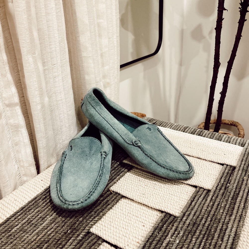 Tods Women’s Loafer Moccasins Driving Moc Teal Turquoise Suede 6.5 Designer